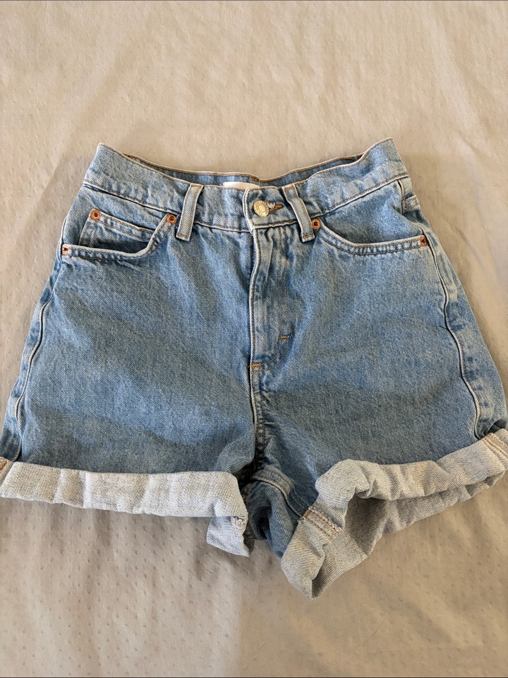 TOPSHOP High-Rise Light Wash Rolled Cuff Denim Shorts